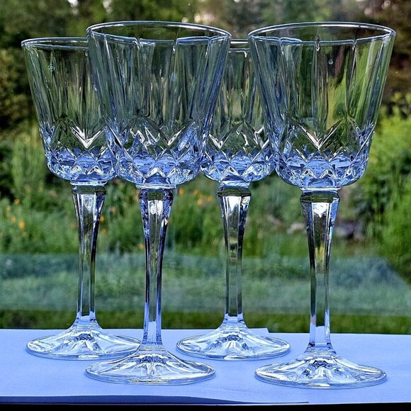 Block Olympic Crystal Wine Glasses 7.25" vtg square bowl fine cut glass (4) - Picture 2 of 10